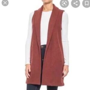 Cynthia Rowley Sweater Vest Burnt Orange Wool Blend Long Open Front M